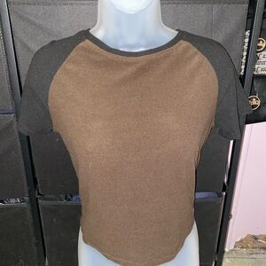 Women's Brown and Black Raglan Sleeve Top